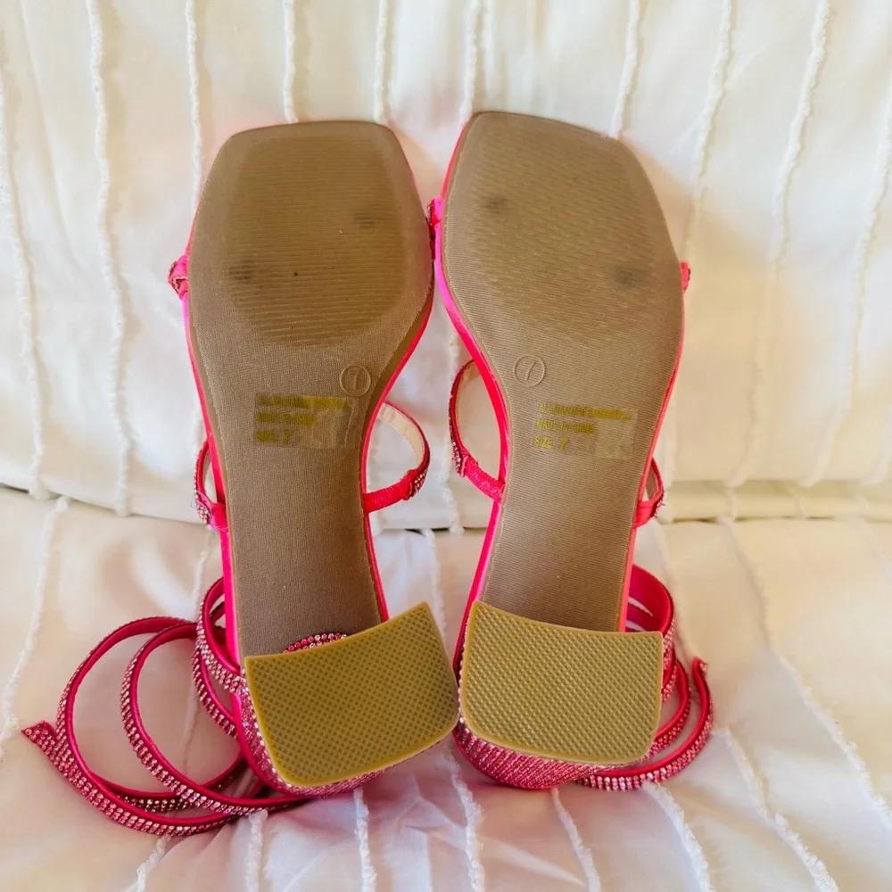 Pink Strappy Block Heel Sandals